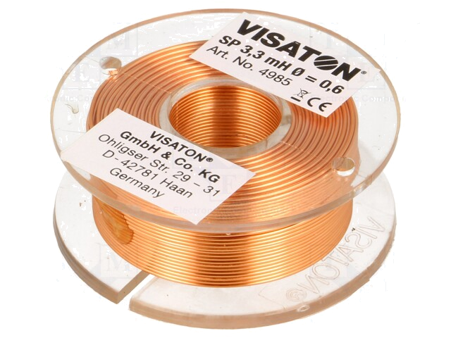 Smoorspoel: luchtspoel; 3,3mH; 2,6Ω; Ø: 48mm; H: 18mm; Øaders: 0,6mm Smoorspoel: luchtspoel; 3,3mH; 2,6Ω; Ø: 48mm; H: 18mm; Øaders: 0,6mm